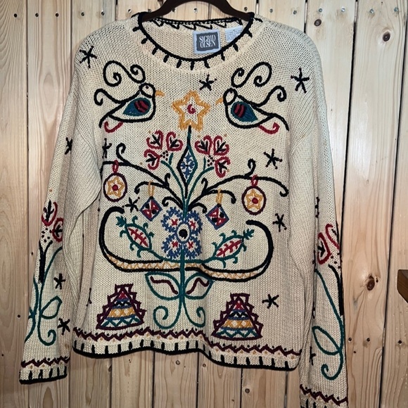 Sigrid Olsen Tan Embroidered Sweater M - Picture 1 of 5